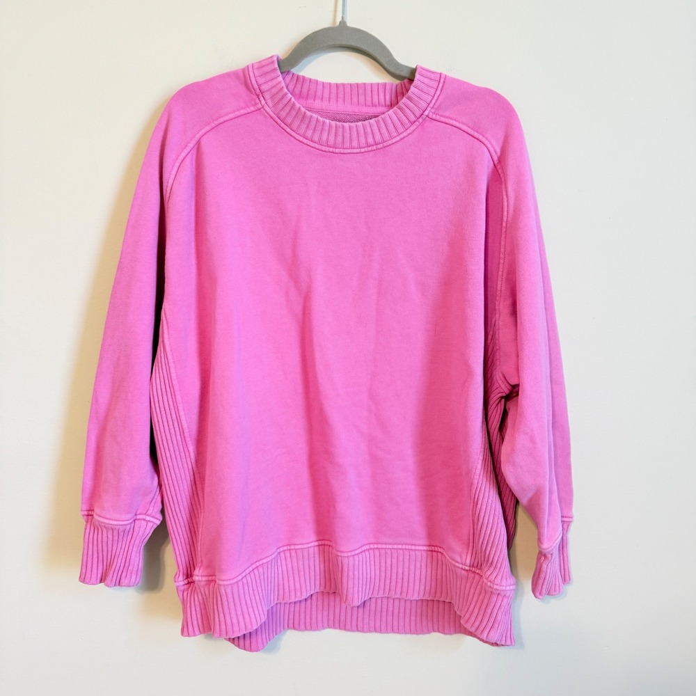 Aerie Womens Pink Oversized Ribbed Side Crewneck Sweatshirt Medium